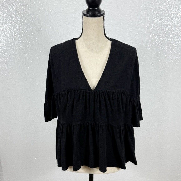 ASOS DESIGN Black Tiered Peplum Blouse | Size US 10 (UK 14, EU 42) - Picture 4 of 9